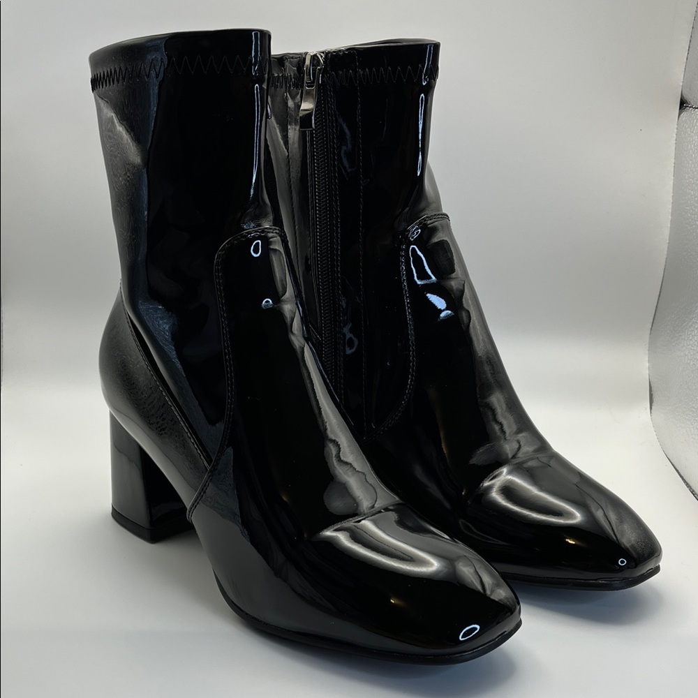 Macy's Shiny Black faux Patent Leather Ankle Boots